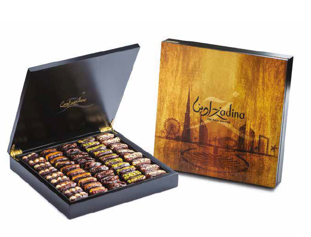 Dubai Skyline Wood Box Large with Stuffed Dates