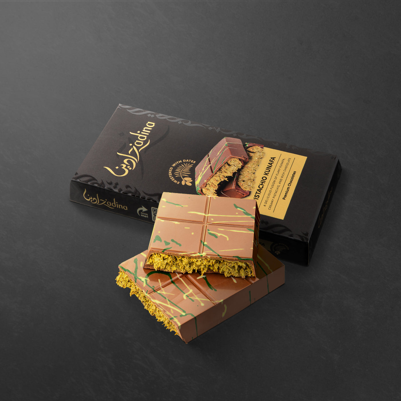 Date Sweetened Pistachio Kunafa Chocolate Bar - 195g